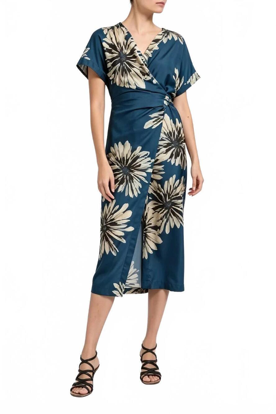 NEW BRUNELLO CUCINELLI floral midi silk dress in blue